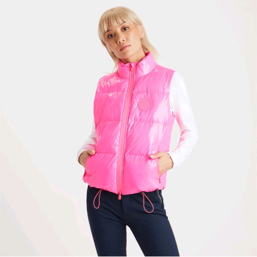 G/Fore Women's Quilted Polished Nylon Merino Wool Lined Puffer Vest Knockout Pin